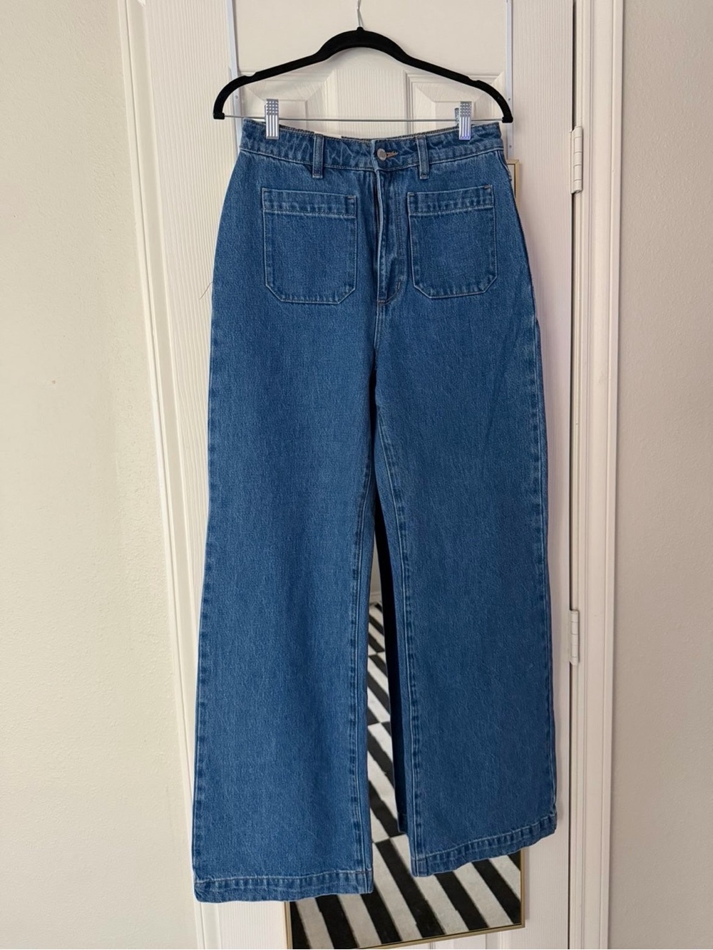 ROLLA'S Blue High-Rise Wide Leg Jeans with Front Patch Pockets